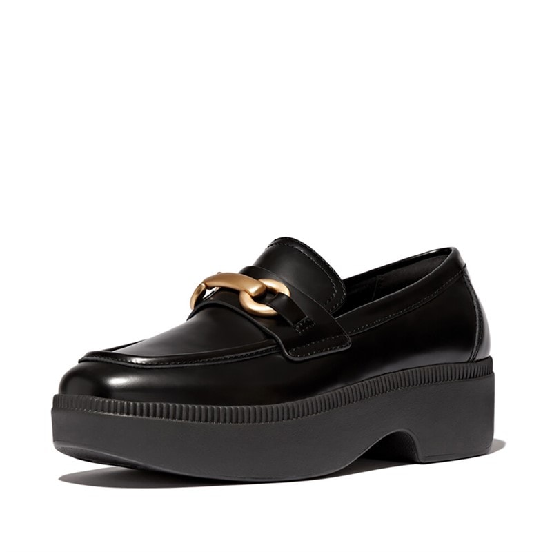 Womens Luma Chunky Snaffle Leather Demi Wedge Loafers Black - Image 2