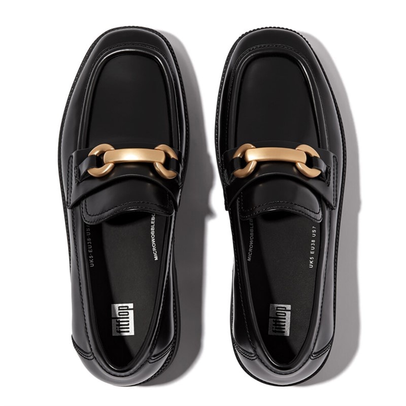 Womens Luma Chunky Snaffle Leather Demi Wedge Loafers Black - Image 3
