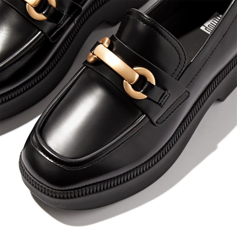 Womens Luma Chunky Snaffle Leather Demi Wedge Loafers Black - Image 4
