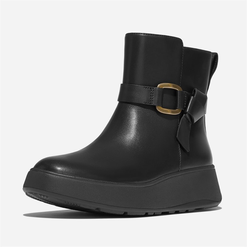Womens F-Mode Buckled Leather Flatform Ankle Boots Black - Image 5