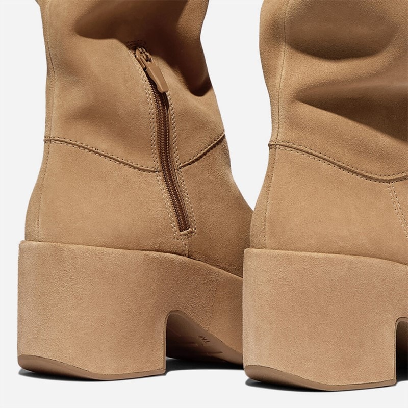 Womens Platform Slouch Suede Heeled Boots Desert Tan - Image 3