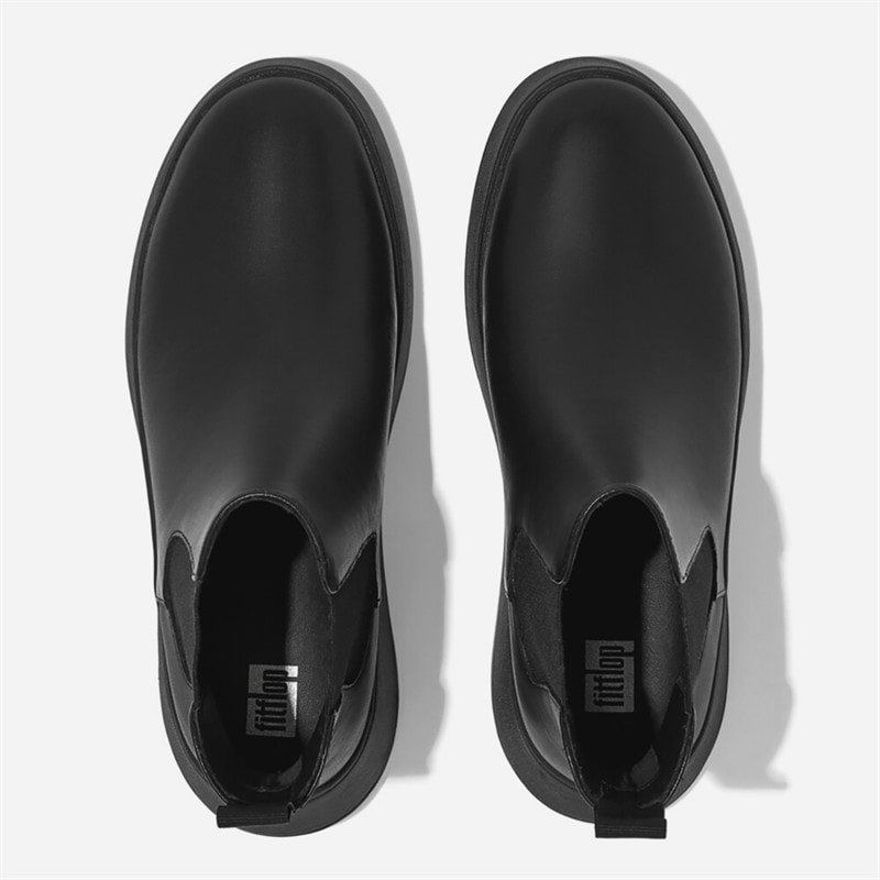 Womens Leather Flatform Chelsea Boots All Black - Image 3