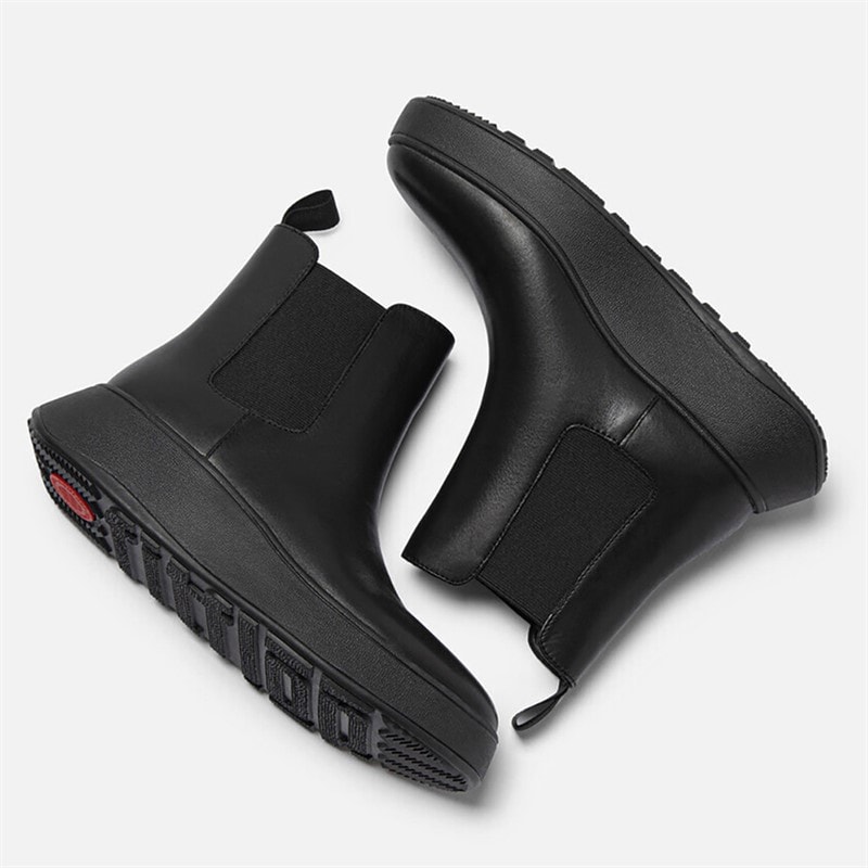 Womens Leather Flatform Chelsea Boots All Black - Image 4