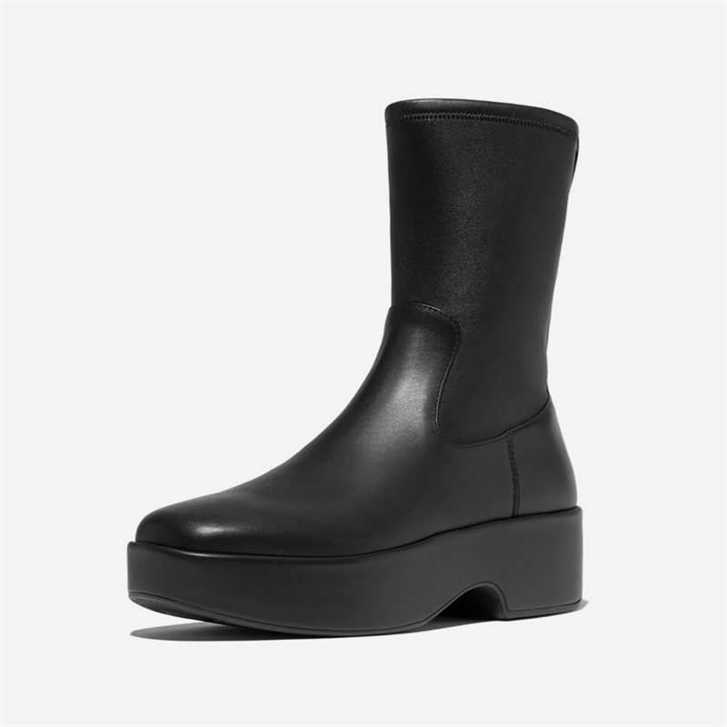 Womens F-Luma Stretch Leather Demi Wedge Mid Calf Boots Black - Image 5