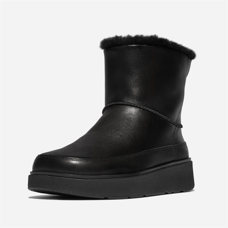 Womens Gen-FF Mini Shearling Lined Leather Boots All Black - Image 5