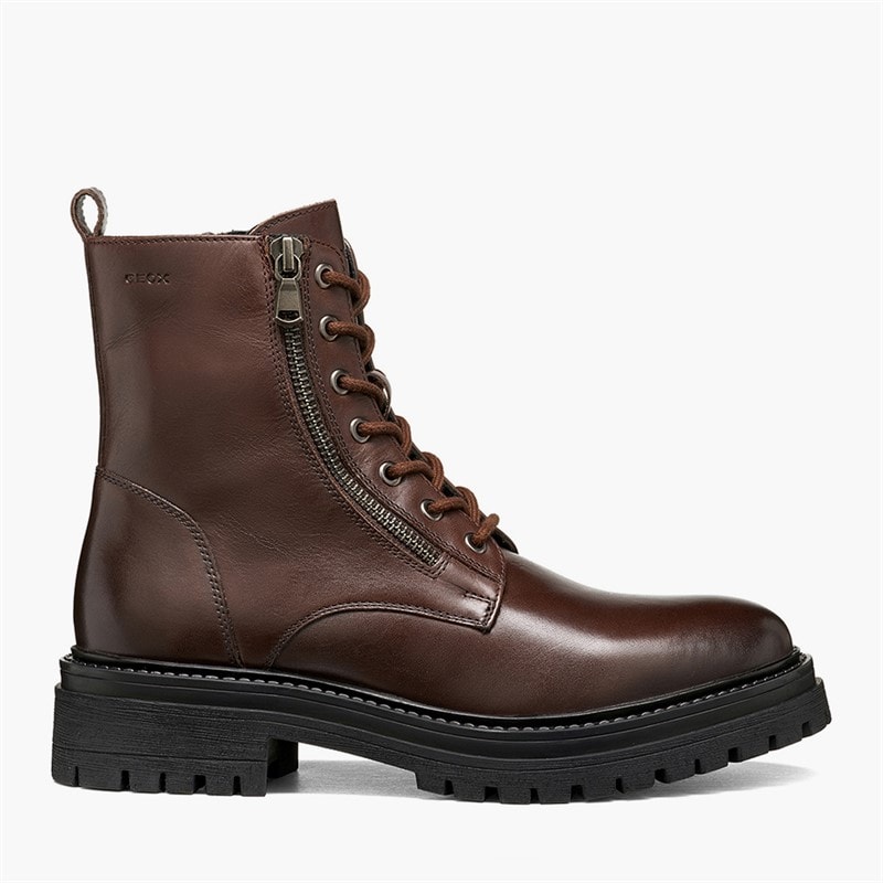GEOX Womens Iridea Side Zip Lace Up Boots Mahogany
