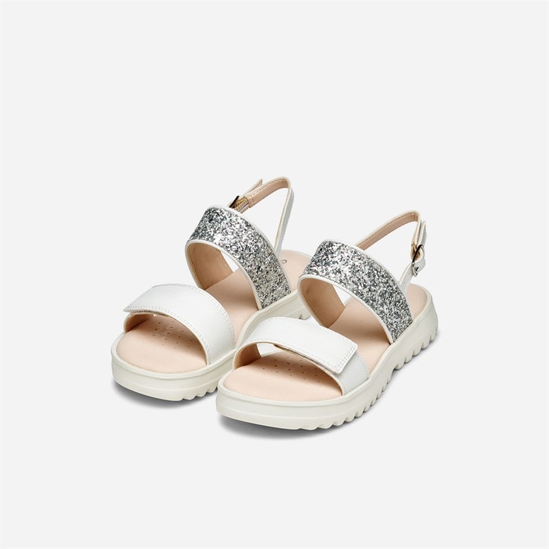 GEOX Junior Girls Coralie Sandals White/Light Silver - Image 2