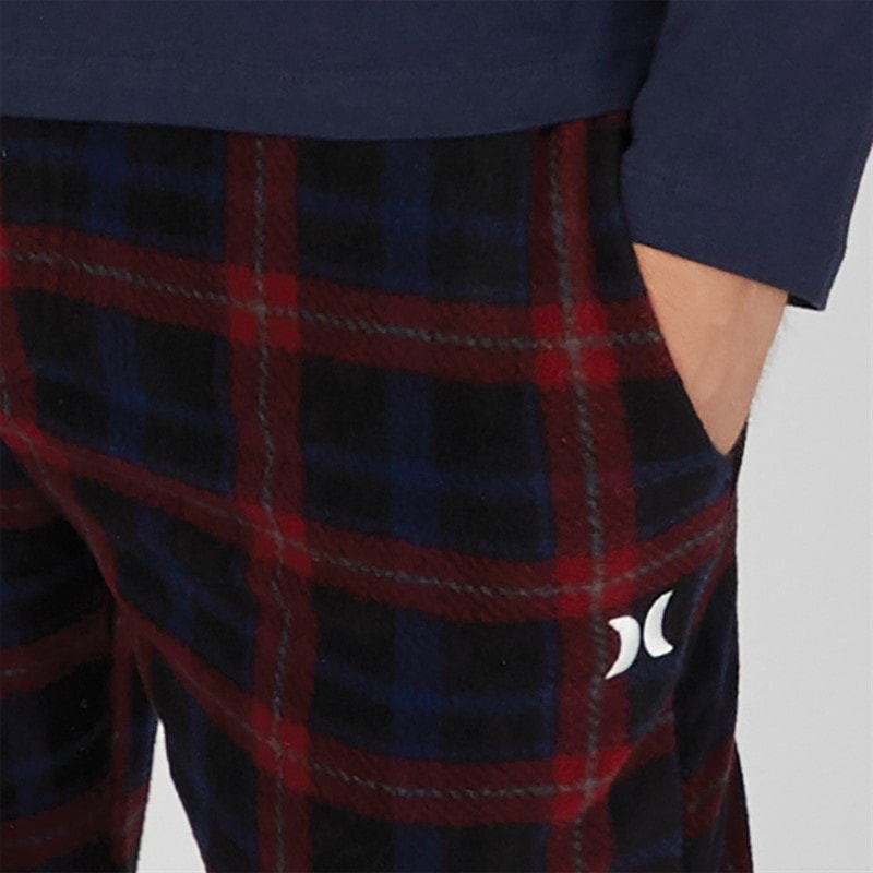 Mens Fleece Lounge Pants Black/Red - Image 3