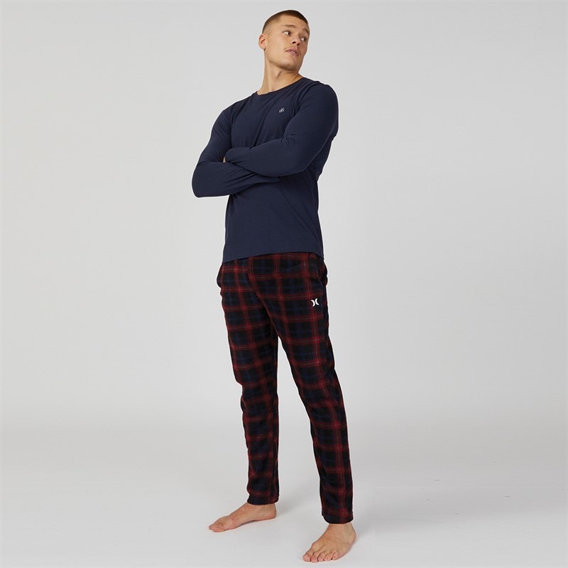 Mens Fleece Lounge Pants Black/Red - Image 4