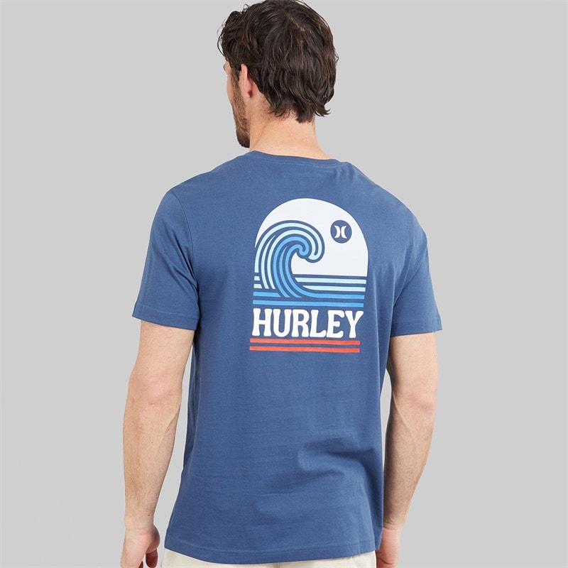 Mens Surf Wave Graphic T-Shirt Industrial Blue - Image 3