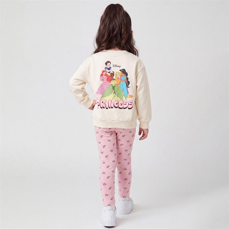 Girls Princess Sweatshirt And Leggings Set Cream/Pink - Image 2