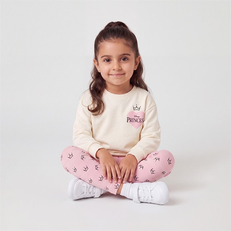 Girls Princess Sweatshirt And Leggings Set Cream/Pink - Image 3