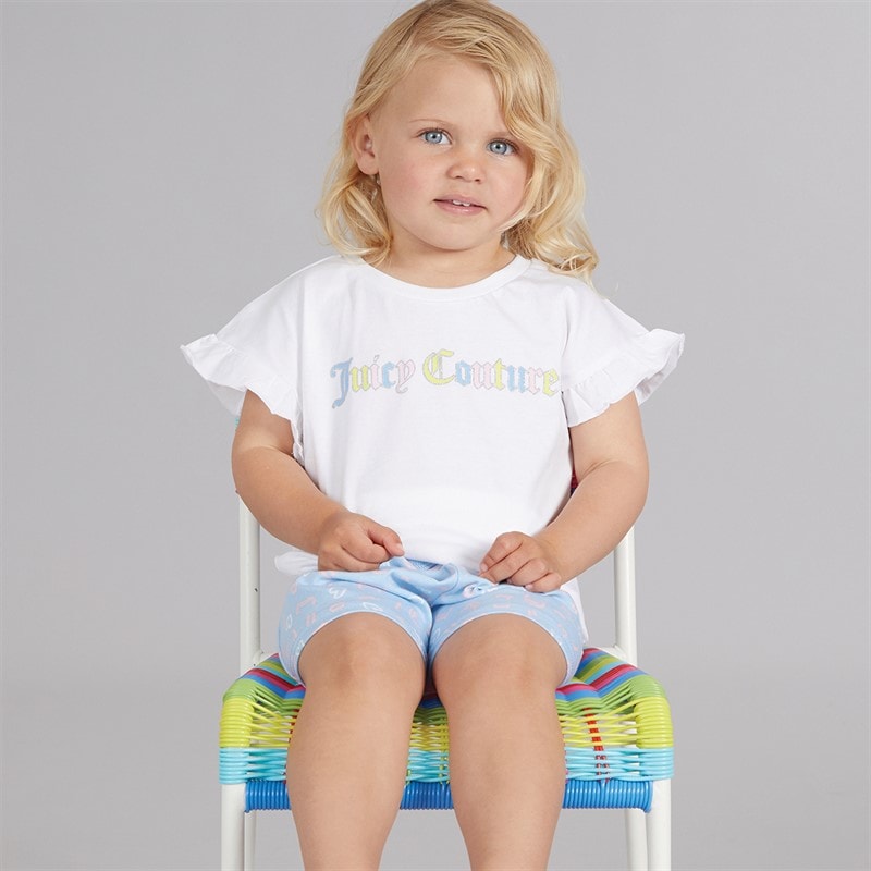 Girls Letter Frill T-Shirt And Shorts Set Powder Blue - Image 2