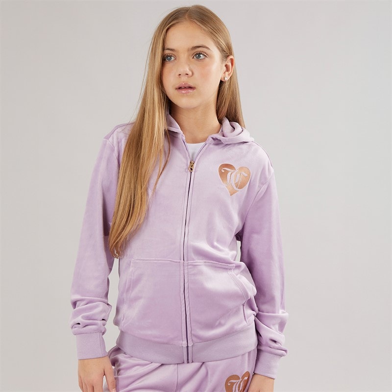 Juicy Couture Girls Velour Heart Logo Tracksuit Lavenula - Image 3