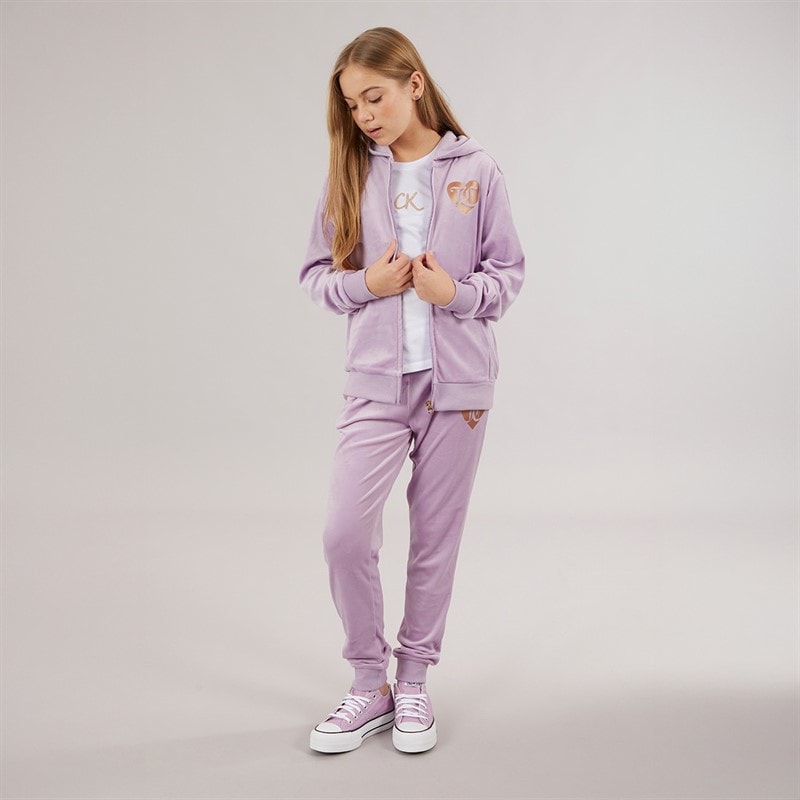 Juicy Couture Girls Velour Heart Logo Tracksuit Lavenula - Image 4
