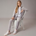 Girls Velour Heart Logo Tracksuit Silver Sconce
