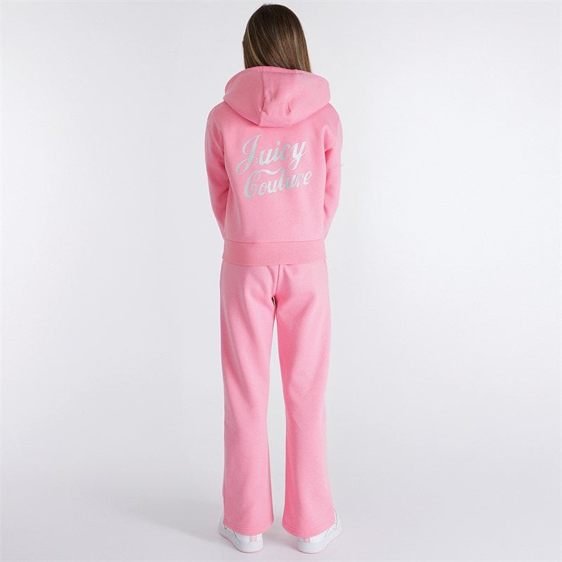 Girls Zip Through Hoodie And Wide Leg Joggers Set Sachet Pink - Image 2