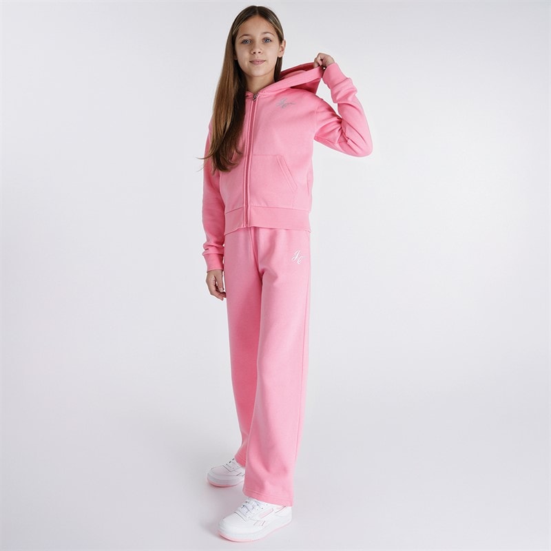 Girls Zip Through Hoodie And Wide Leg Joggers Set Sachet Pink - Image 4