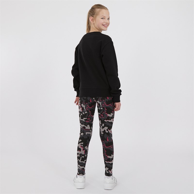 Girls Oversized Crew Sweatshirt and Abstract Leggings Tracksuit Set Black - Image 2