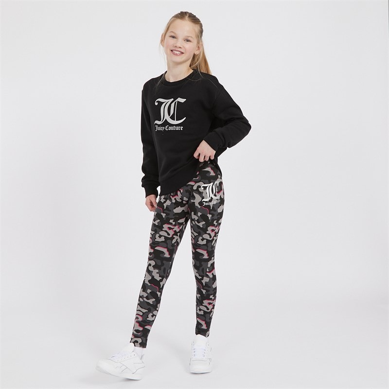 Girls Oversized Crew Sweatshirt and Abstract Leggings Tracksuit Set Black - Image 3
