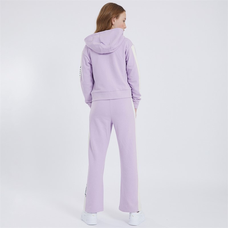 Girls Cut And Sew Zip Through Hoodie And Wide Leg Joggers Tracksuit Set Pastel Lilac - Image 2