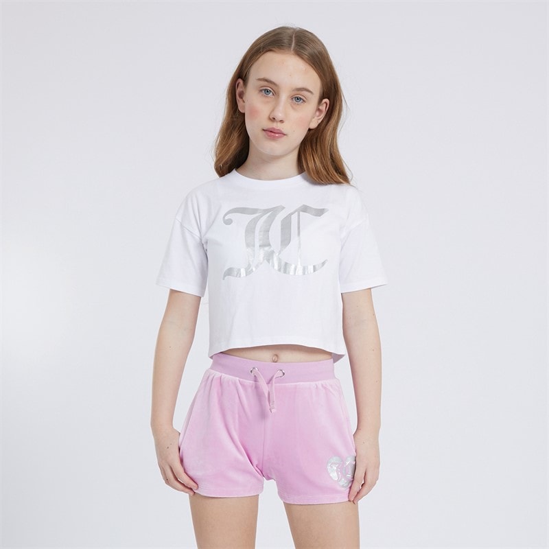 Girls Heart Boxy T-Shirt And Velour Shorts Co-Ord Set Pink Lavender - Image 1