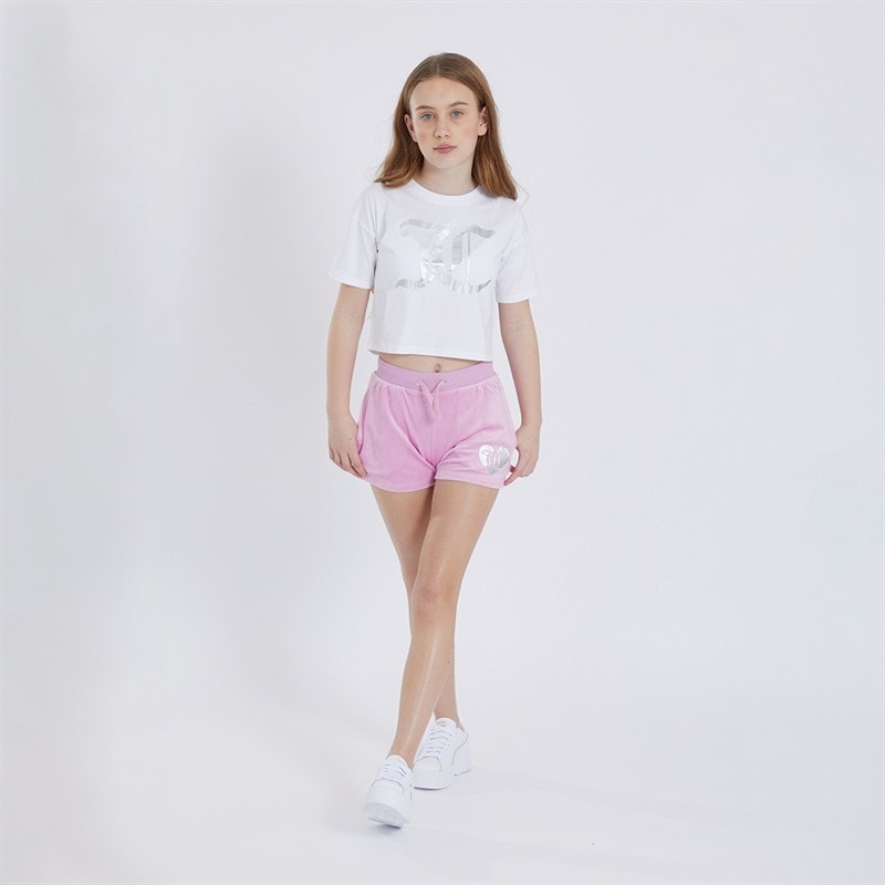 Girls Heart Boxy T-Shirt And Velour Shorts Co-Ord Set Pink Lavender - Image 3