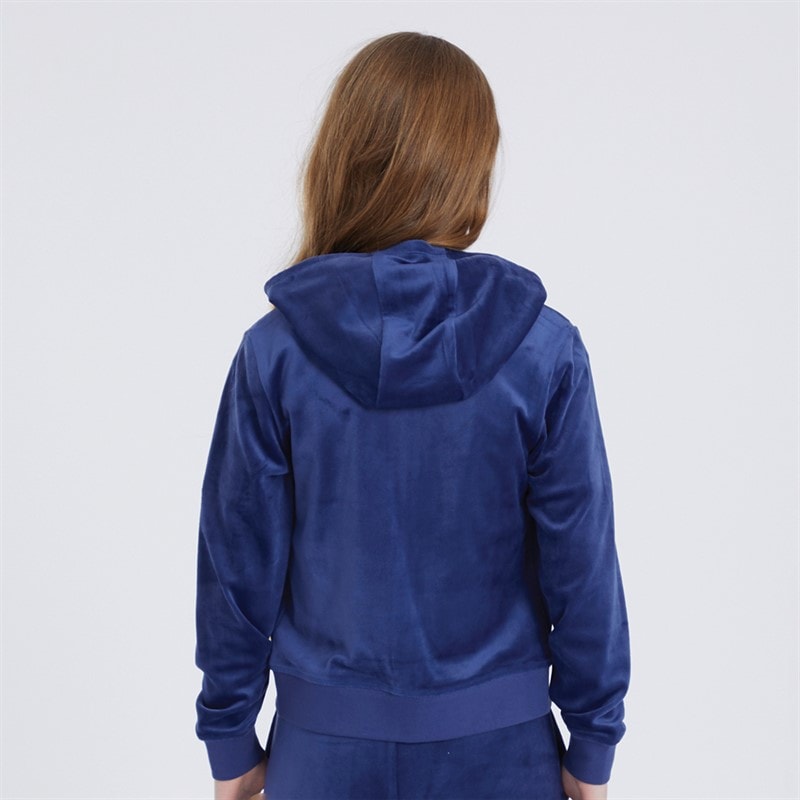 Girls Velour Zip Through Hoodie Blue Print - Image 2