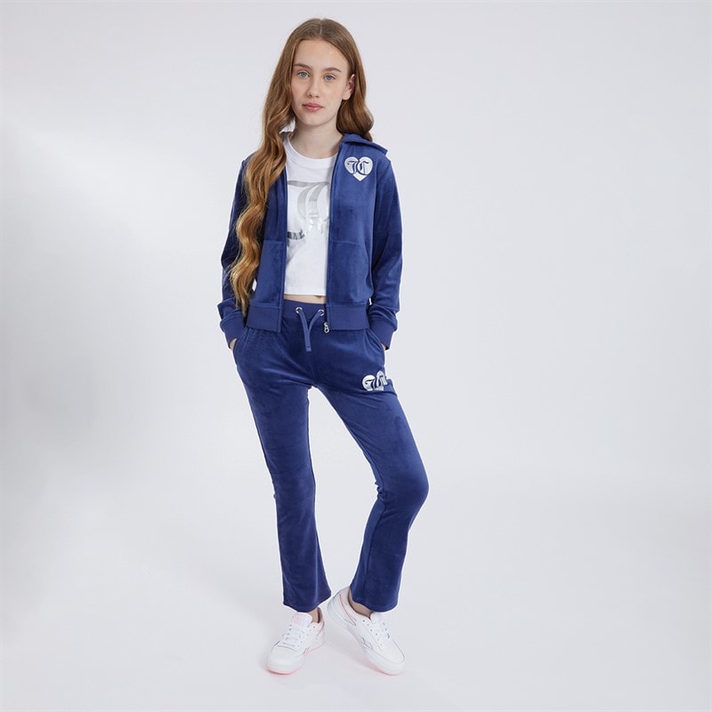 Girls Velour Zip Through Hoodie Blue Print - Image 3