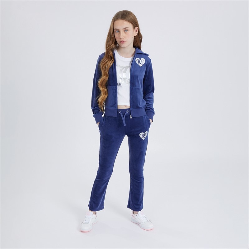 Girls Velour Wide Leg Joggers Blue Print - Image 4