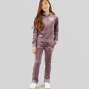 Girls Velour Zip Through Hoodie And Bootcut Joggers Tracksuit Ephemera