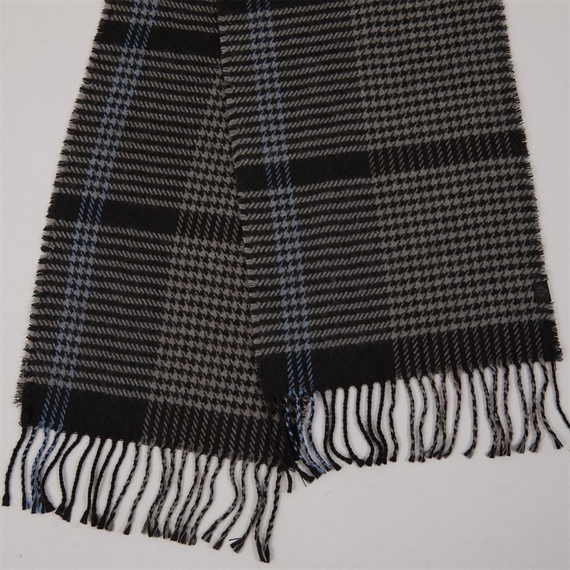 Mens Check Stripe Brushed Woven Scarf Black/Grey - Image 2