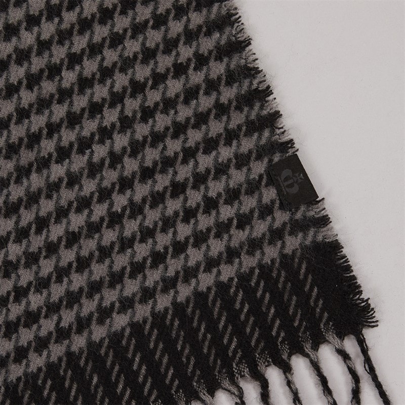 Mens Check Stripe Brushed Woven Scarf Black/Grey - Image 3