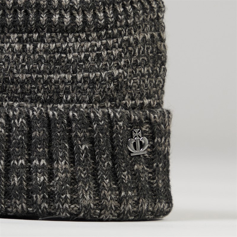Mens Melange Textured Beanie Grey/Black - Image 2