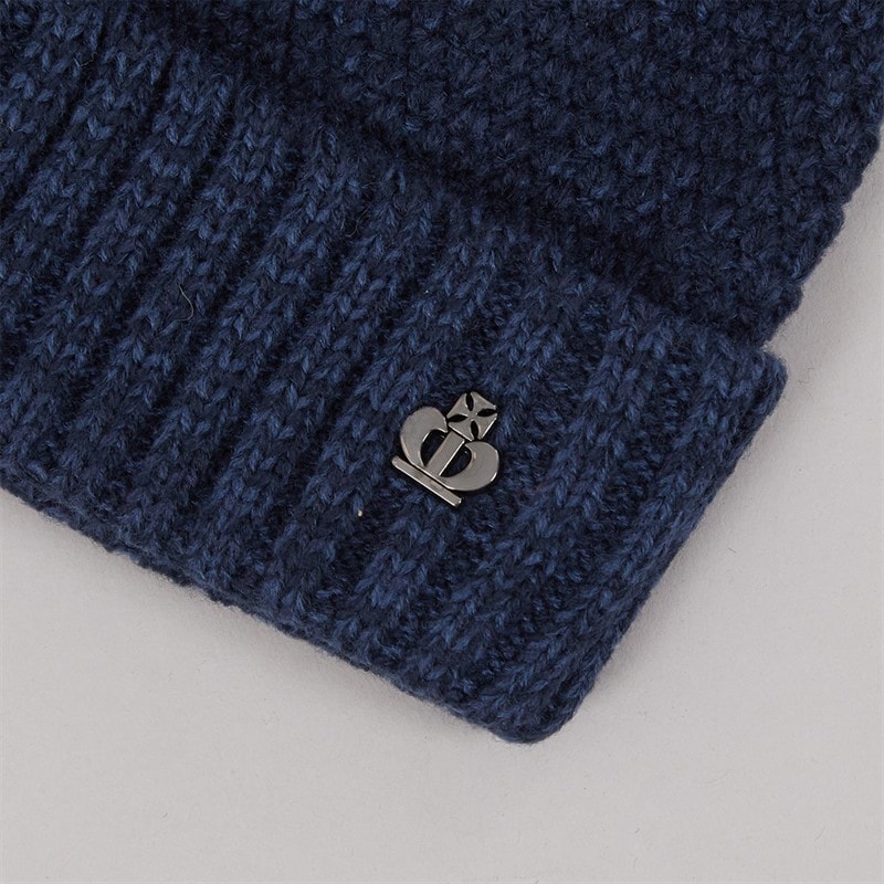 Mens Melange Textured Beanie Navy Marl - Image 2