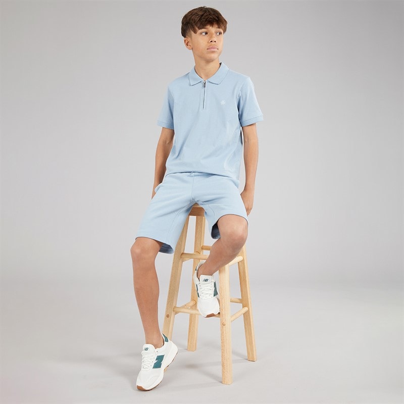 Boys Basic Zip T-Shirt And Shorts Set Ashley Blue - Image 4