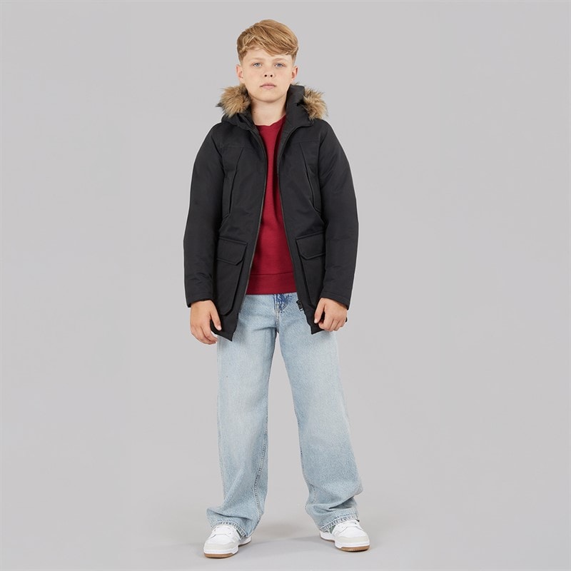 Boys Grand Parka With Detachable Fur Black - Image 3