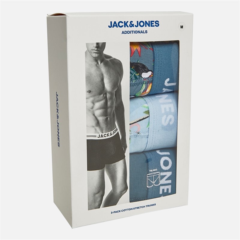Mens Flower Bird Three Pack Boxer Trunks Chambray Blue/Oceanview/Oceanview - Image 2