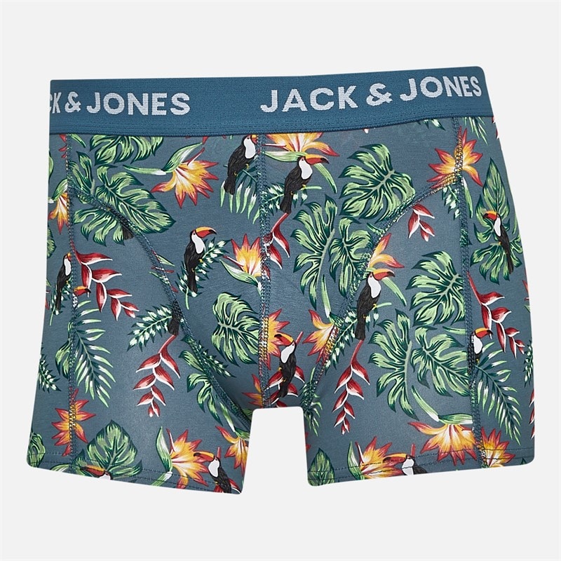 Mens Flower Bird Three Pack Boxer Trunks Chambray Blue/Oceanview/Oceanview - Image 3