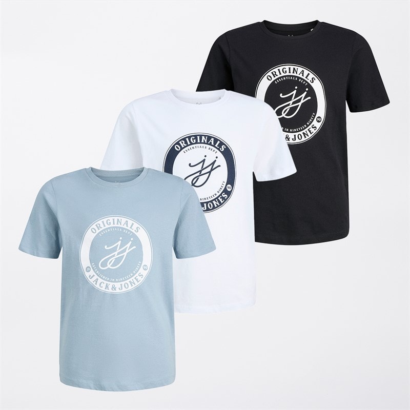 Boys Three Pack Theo T-Shirts Multi White - Image 1