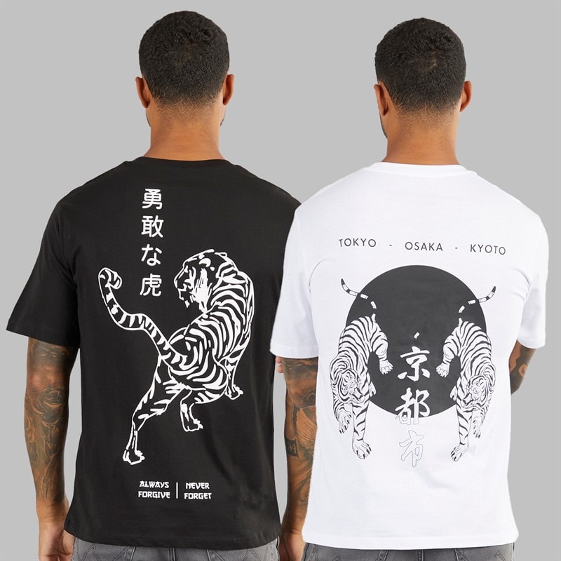 Mens Relaxed Fit Back Print Two Pack T-Shirts Black/White - Image 3