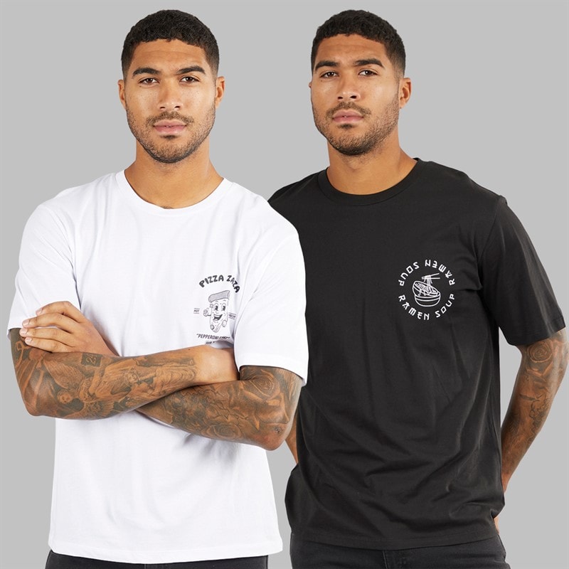 Mens Relaxed Fit Back Print Two Pack T-Shirts Black/White - Image 2