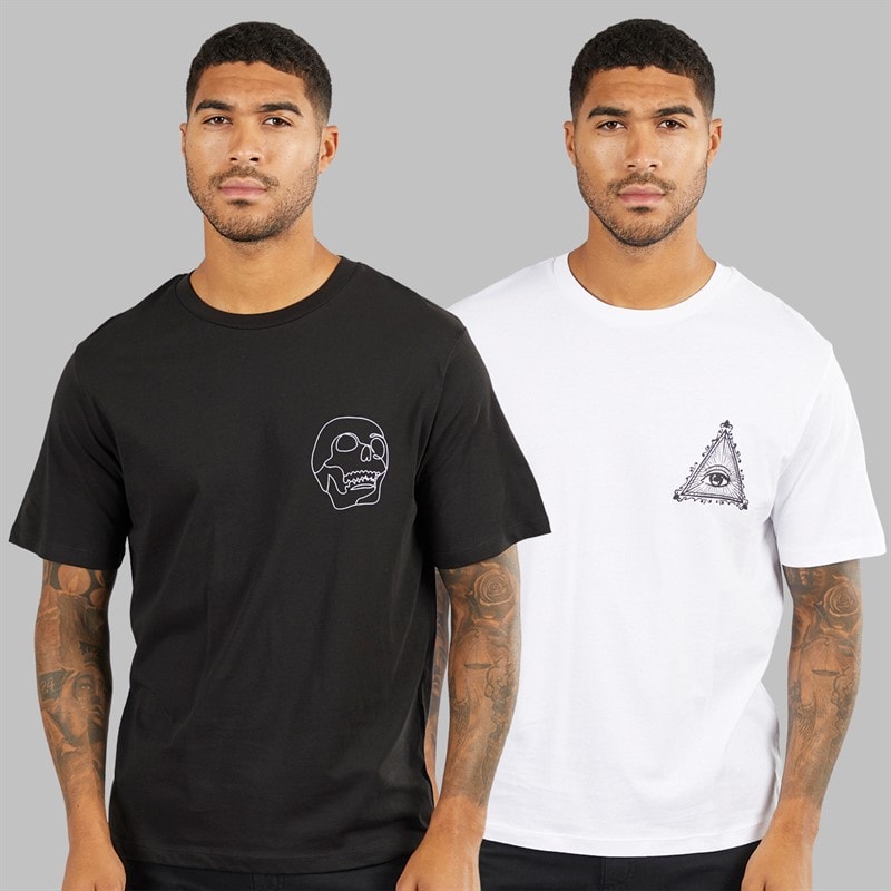 Mens Relaxed Fit Back Print Two Pack T-Shirts Black/White - Image 2