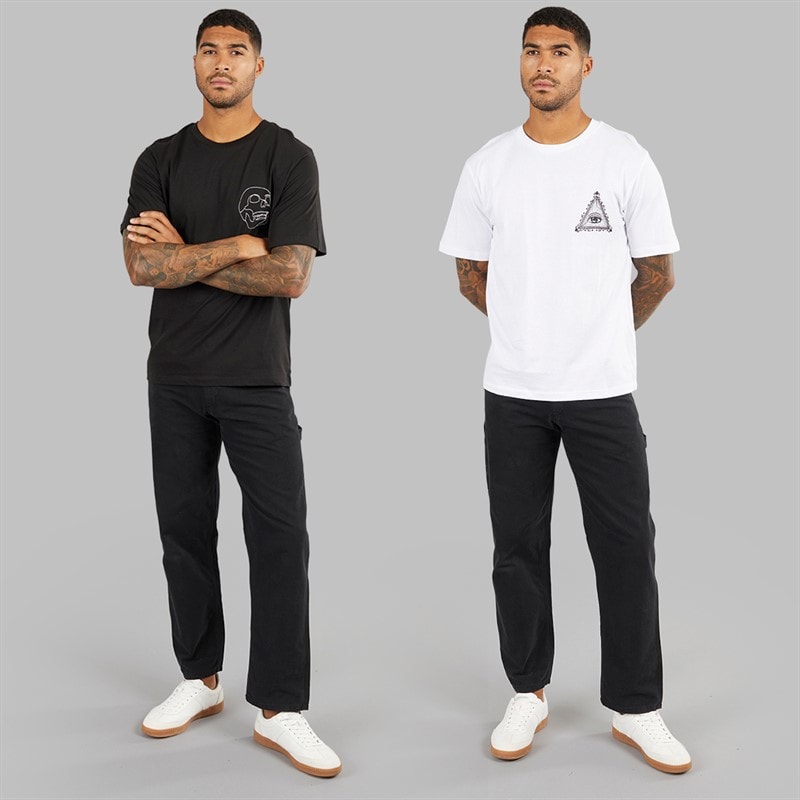 Mens Relaxed Fit Back Print Two Pack T-Shirts Black/White - Image 3