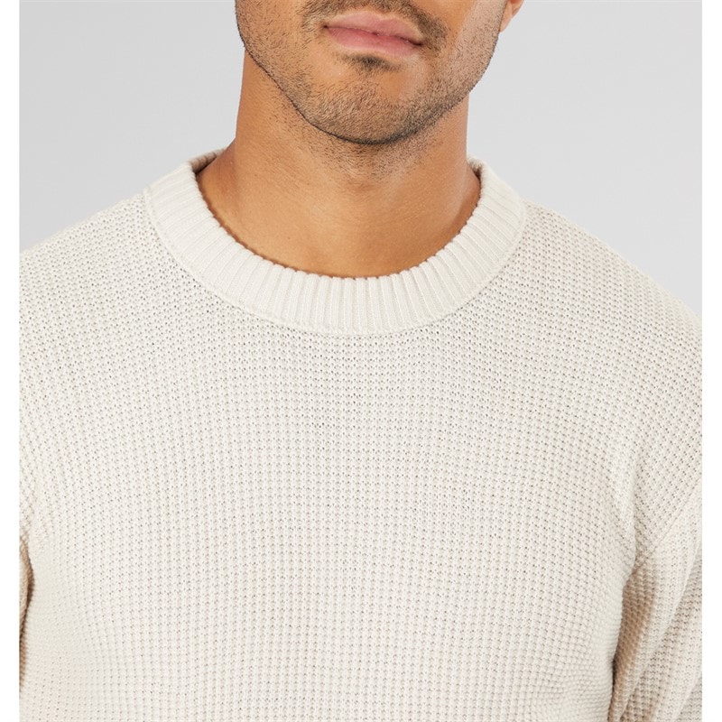 Mens Rice Knit Jumper Oatmeal - Image 3
