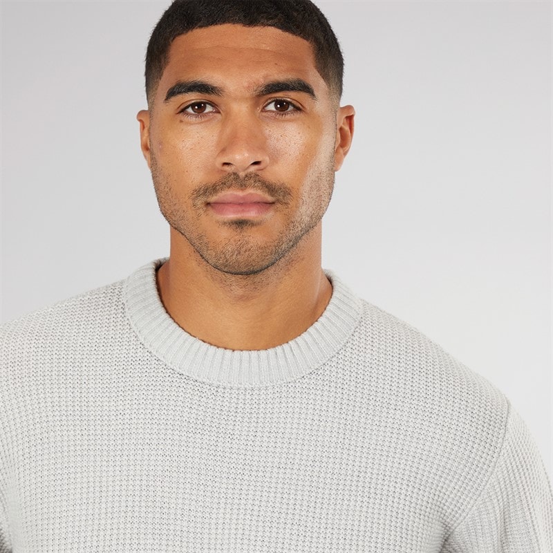 Mens Rice Knit Jumper Light Grey - Image 3