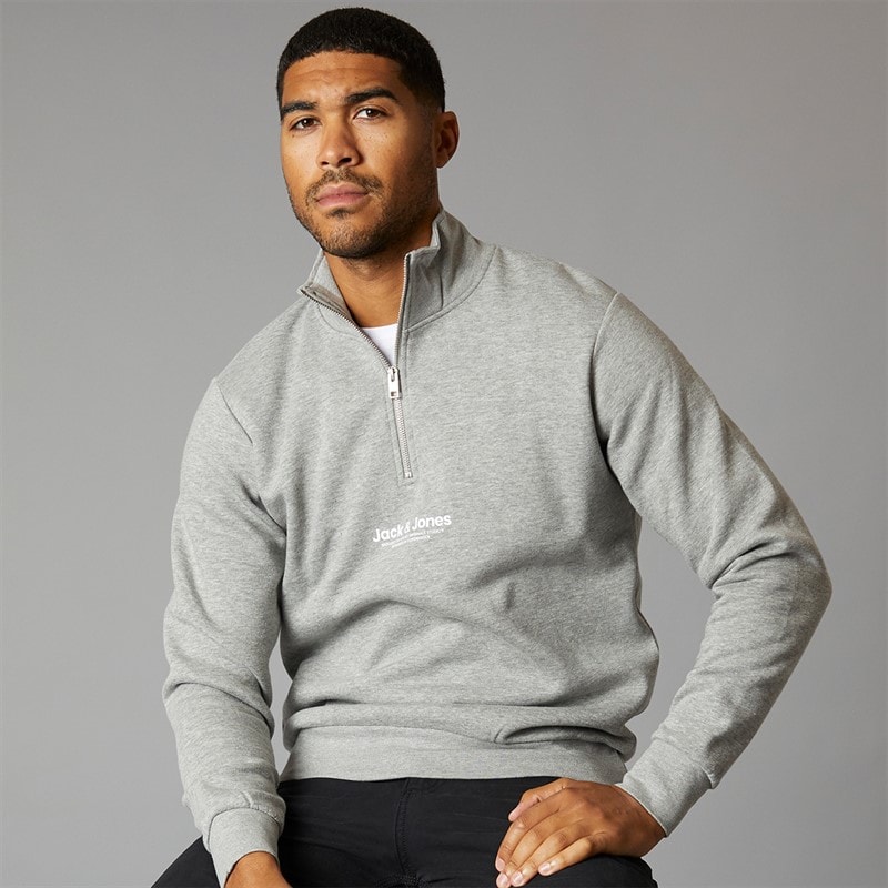 Mens Vesterbro 1/4 Zip Sweatshirt Light Grey Melange/Black - Image 1