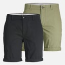 Mens JJ Dave Two Pack Chino Shorts Black/Deep Lichen Green