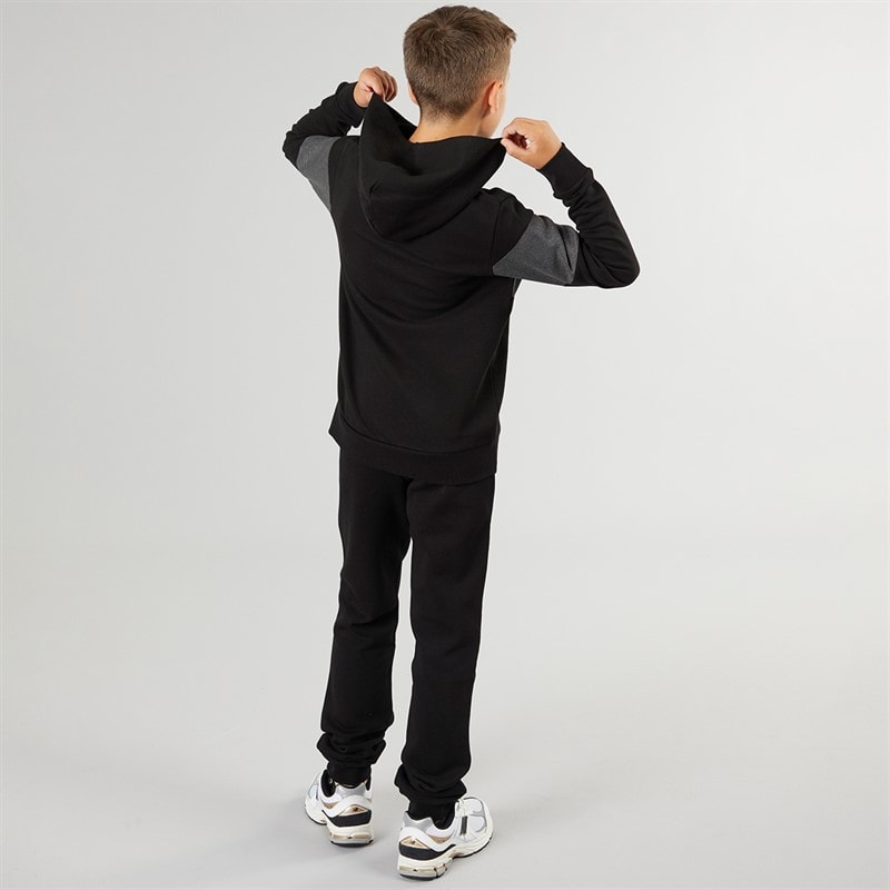 Boys Lakewood Hoodie And Joggers Tracksuit Black/Dark Grey Marl Panel - Image 2