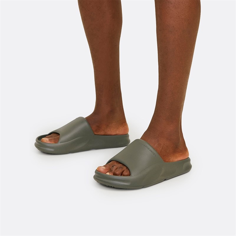 JACK & JONES Mens Vienna Moulded Sliders Olive Night